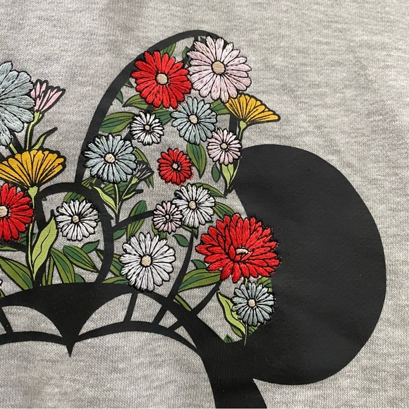 DISNEY Minnie Mouse Embroidered Bow Flowers Gray Hooded Sweatshirt Size L - Picture 10 of 12